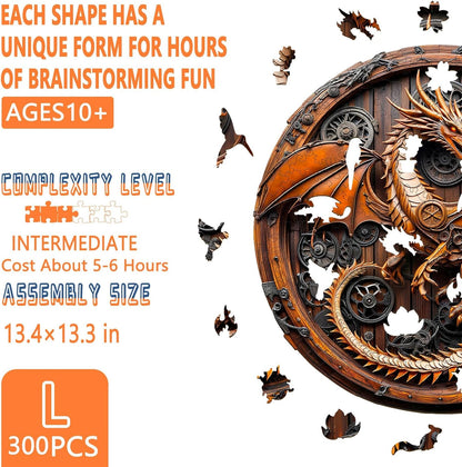 Wooden Puzzles for Adults, Mechanical Dragon Wooden Jigsaw Puzzles for Adults, Wood Puzzles Adult, Unique Animal Shape, Gifts for Friends and Family, Wall Art Canvas Puzzle (L -13.4*13.3in -300 pcs)