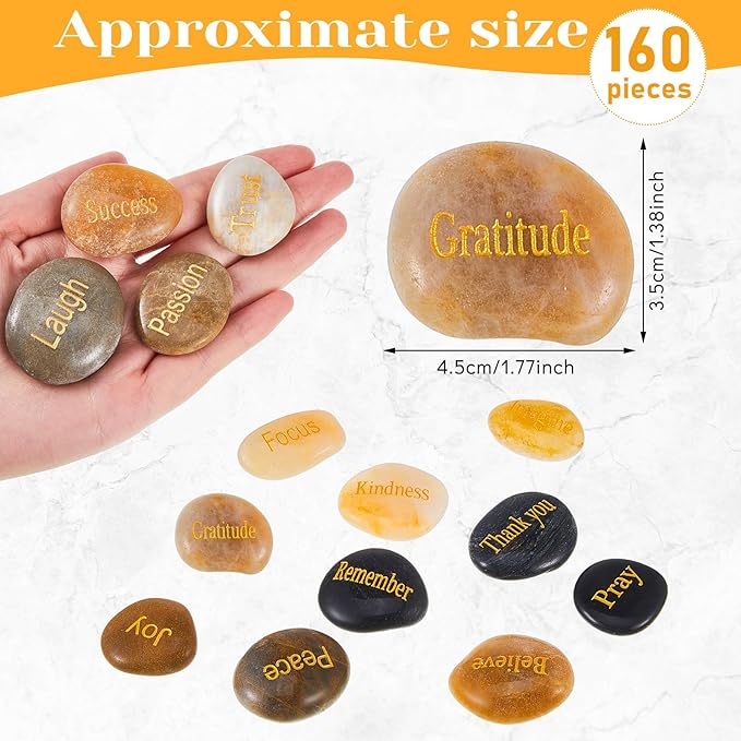 Fabbay Engraved Inspirational Stones, Encouragement Motivational Rocks with Words, Natural River Stone Bulk Set for Garden Decor, Meditation, Positive Gifts & Easter Decorations(Vintage Color,80 Pcs)