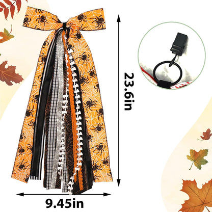 Large Halloween Ribbon Bow for Wreath, Orange Spider Web Fabric Ribbons Set Assorted Ribbons Black White Stripe Plaid Clip-On Wreath Sash Ribbon Bundle for Halloween Home Indoor Outdoor Decor - Crafty Corner