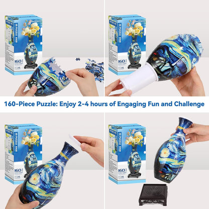 3D Puzzles Vase for Adults, Crafts for Adults, 160 Pieces Plastic DIY Unique Flower Vase with LED Light House Warming Gift Birthday Gifts for Flower Arrangements and Home Decor (Blue)