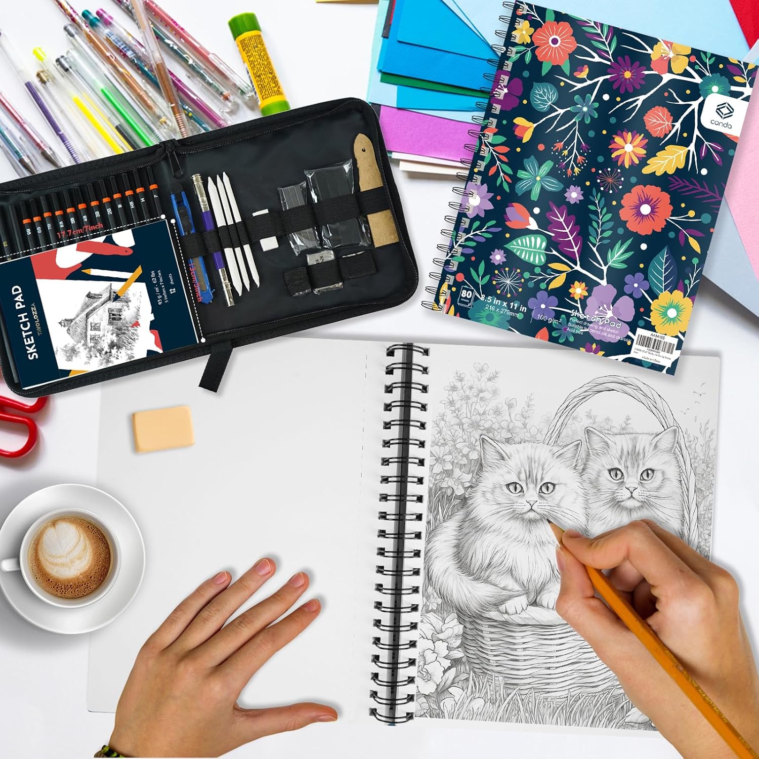 conda 8.5"x11" Sketch Book, 80 Sheets (68 lb/100gsm), Spiral Bound Artist Sketch Pad, Durable Acid Free Drawing Paper for Drawing Painting - Crafty Corner