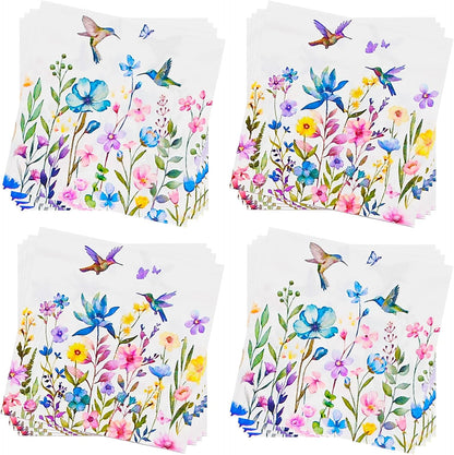 Cocktail Napkins 80 Pack 2 Ply Floral Beverage Luncheon Dinner Paper Napkins Flower Print Disposable Napkins for Wedding Anniversary Celebrations, 5X5 Inches Folded