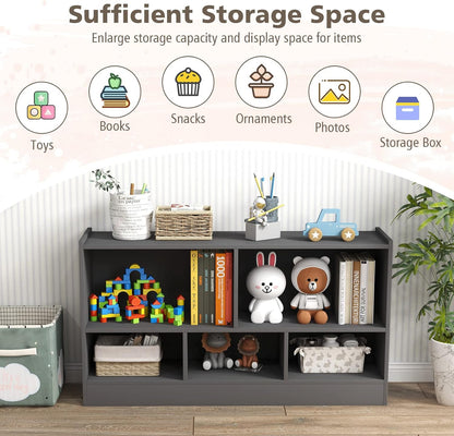 Toy Storage Organizer, 2-Tier Kids Bookshelf, 5 Cube Kids' Bookcases, Cabinets & Shelves, Wooden Toy Organizers, Small Book Shelf for Bedroom, Playroom, Classroom, Nursery (Gray)