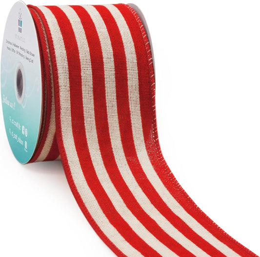 CT CRAFT LLC Striped Canvas Cotton Ribbon 2.5" x 10 Yards Ivory/Red Stripes for Thanksgiving Christmas Home Décor Gift Wrapping Outdoor Tree Topper Bow Wreath - Crafty Corner