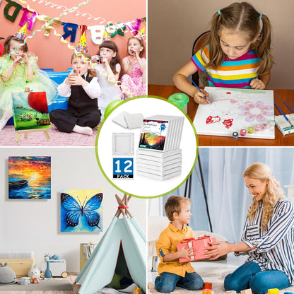 12PCS Mini Canvases for Painting - 4x4In Bulk Profile Small Square Canvases - 100% Cotton Mini Stretch Canvas for Children's Painting Art Supplies, School Home Decorating Projects