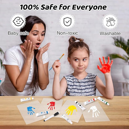 Family Handprint Kit, DIY Craft Keepsake Wooden Frame, Personalized Hand Print Ornament, Family Gifts for New Parents, Grandma and Grandpa, Mother's Day Father's Day, 6 Safe & Non-Toxic Paint