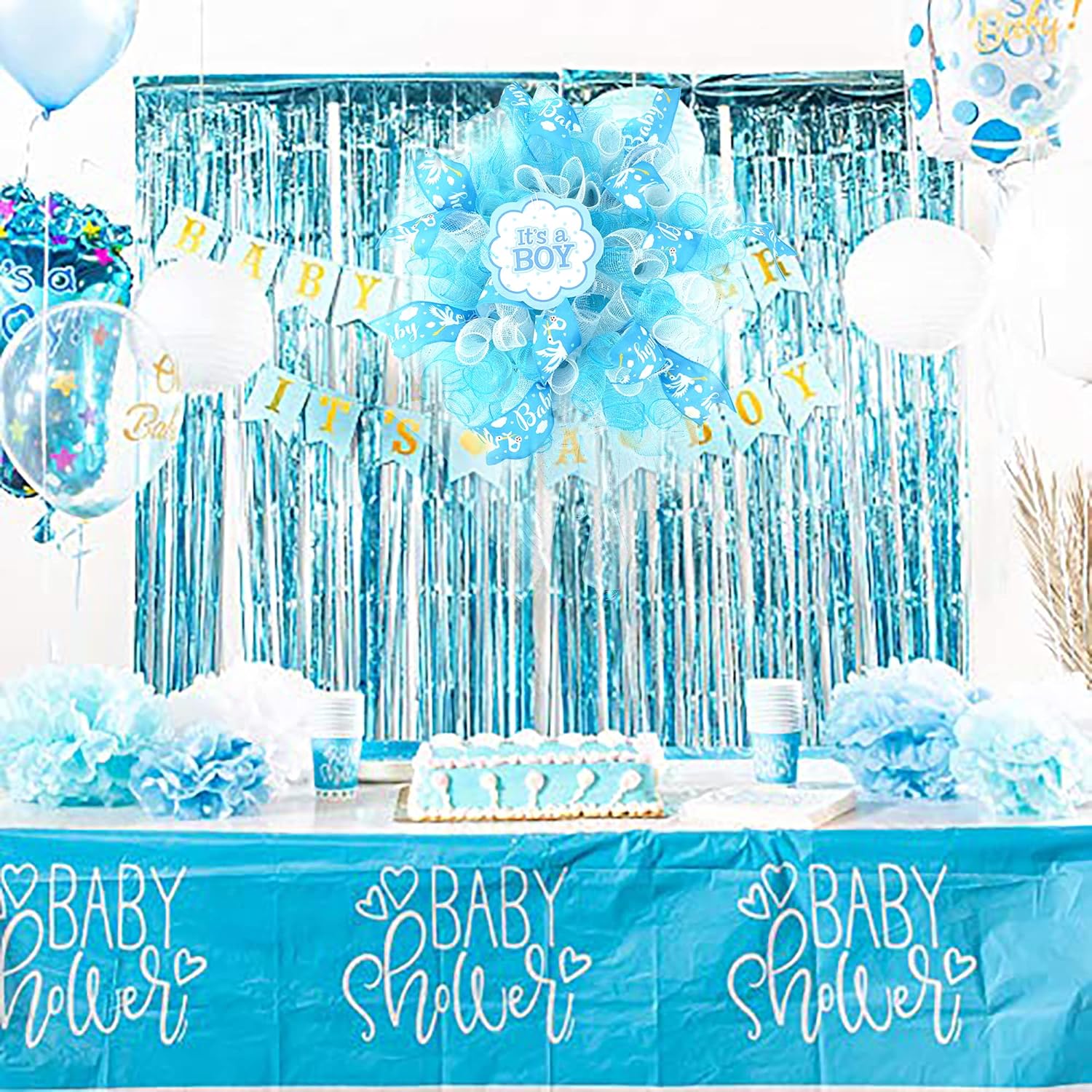 MEEDEE Baby Boy 2.5 Inch Burlap Wired Ribbon for Baby Shower, Diaper Cake, Welcome Home Favors, Gift Box, Table Decor - Blue (10 Yards) - Crafty Corner