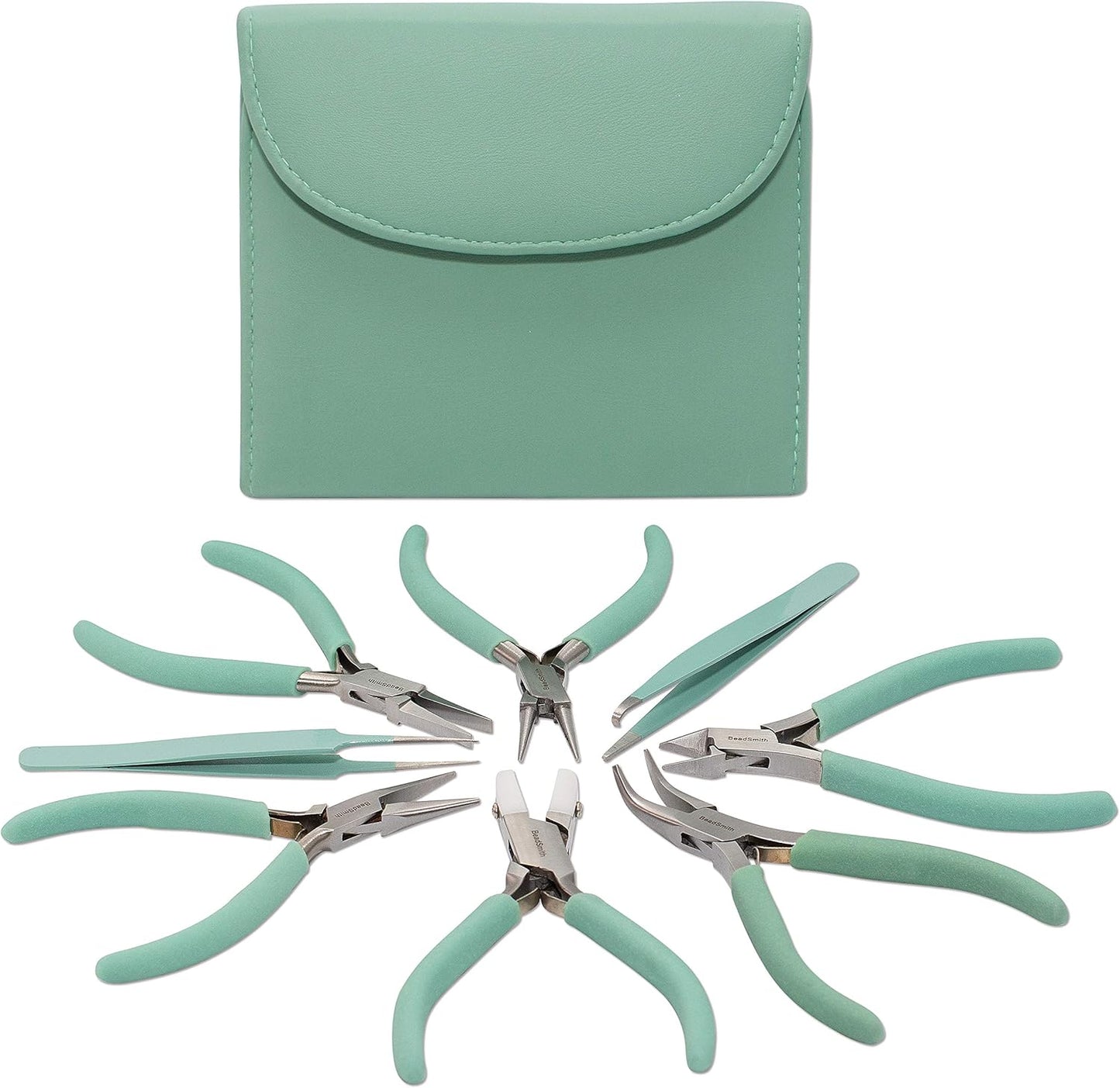 The Beadsmith Fashion Color Pliers – Set of 8 Slimline Color-Coordinated Tools – Matching Clutch in Aqua – Jewelry Making Supply Kit to Create Necklaces, Bracelets, Earrings & More - Crafty Corner