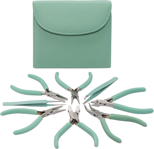 The Beadsmith Fashion Color Pliers – Set of 8 Slimline Color-Coordinated Tools – Matching Clutch in Aqua – Jewelry Making Supply Kit to Create Necklaces, Bracelets, Earrings & More - Crafty Corner