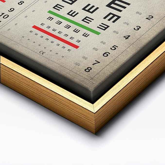 Poster Master Vintage Eye Chart Canvas - Retro Vision Test Print - Medical Art - Gift for Men, Women & Doctor - Optical Wall Decor for Office, Hospital or Clinic - 12x16 Gold Framed Canvas