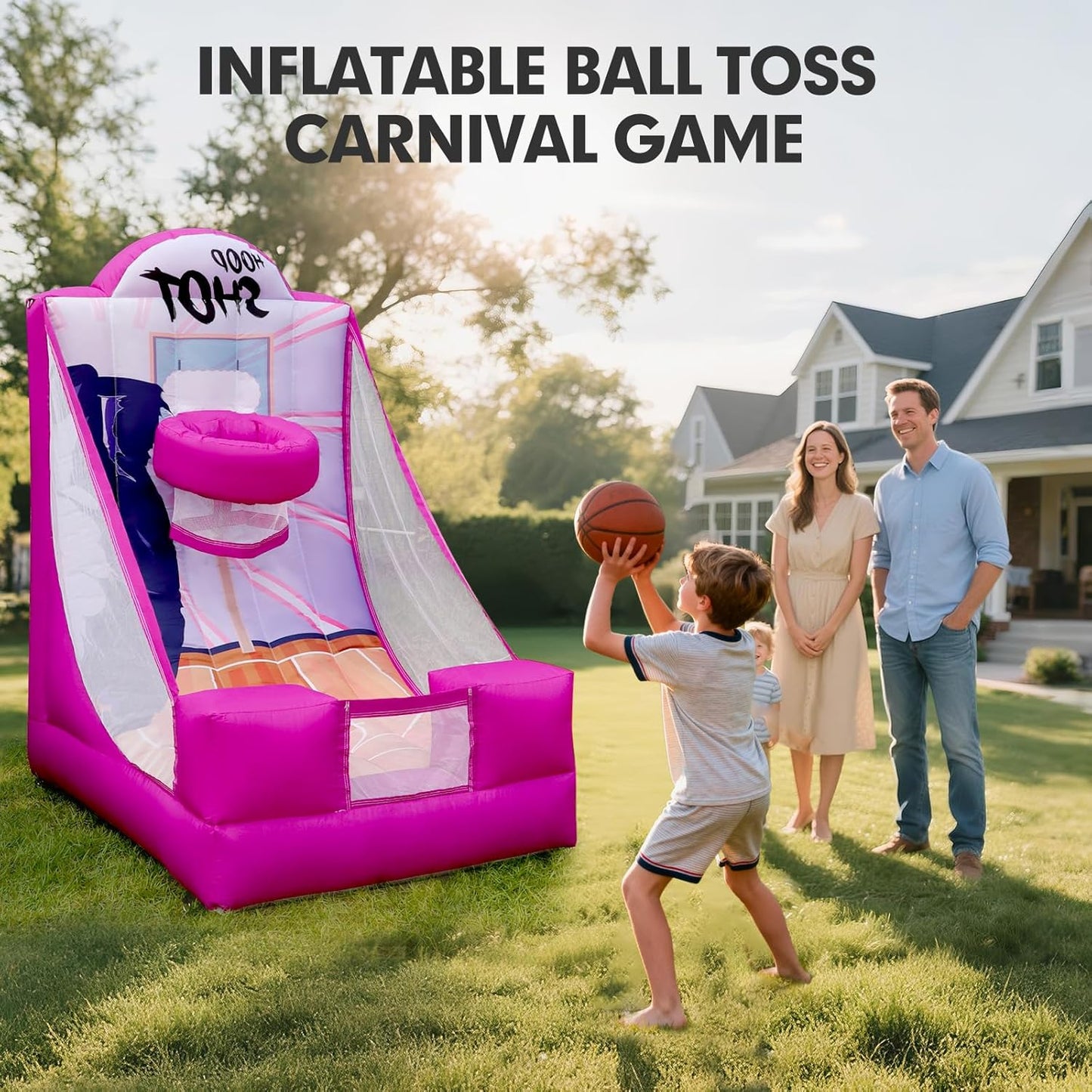 Inflatable Carnival Game with Built-in Blower, Portable Fun Toss Game for Backyard, Outdoor Carnival & Party