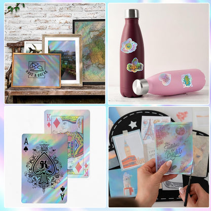 36 Sheets Holographic Sticker Paper,Holographic Laminate Sheets,A4 Size Clear Vinyl Sticker Sheets Self-Adhesive Rainbow Overlay Sheets,11.7 x 8.3 Inches（Laser）