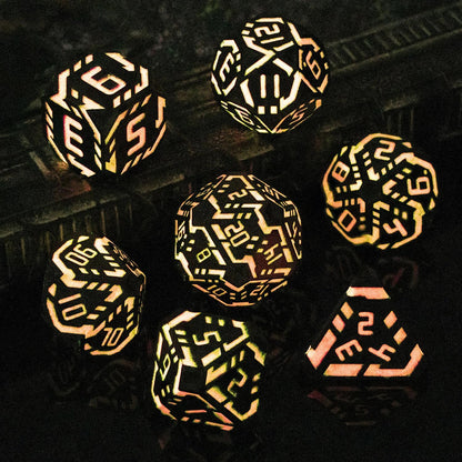 Metal DND Sci-fi Dice Set 7PCS Luminous Pink Stripe Polyhedral Dice for Dungeons Dragons RPG Role Playing Game, Glitter D and D Dice with Gift Box D6 D8 D10 D12 D20