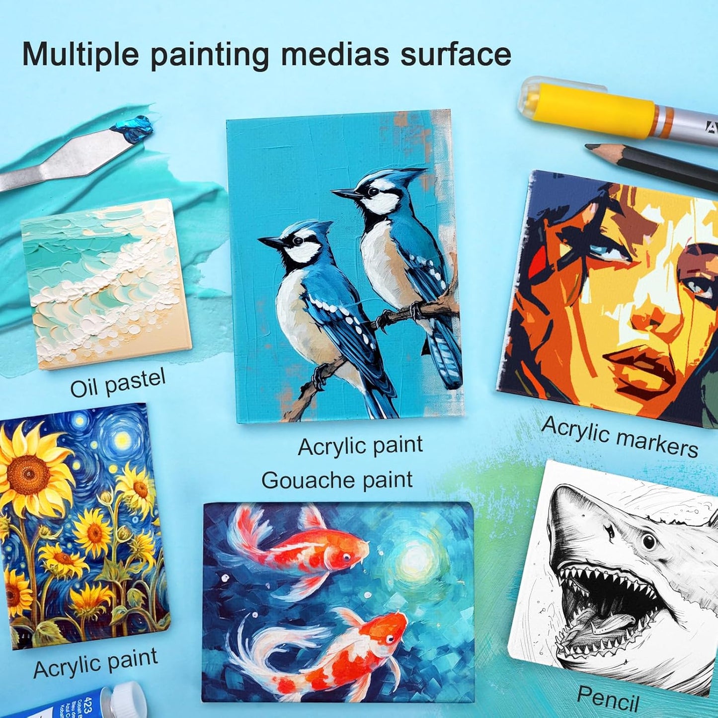 AUREUO Mini Stretched Canvas - 2x3 Inch/24 Pack - 2/5 Inch Profile Small Square Canvas - Gift Set Bulk Pack Canvases for Acrylic Painting & Craft