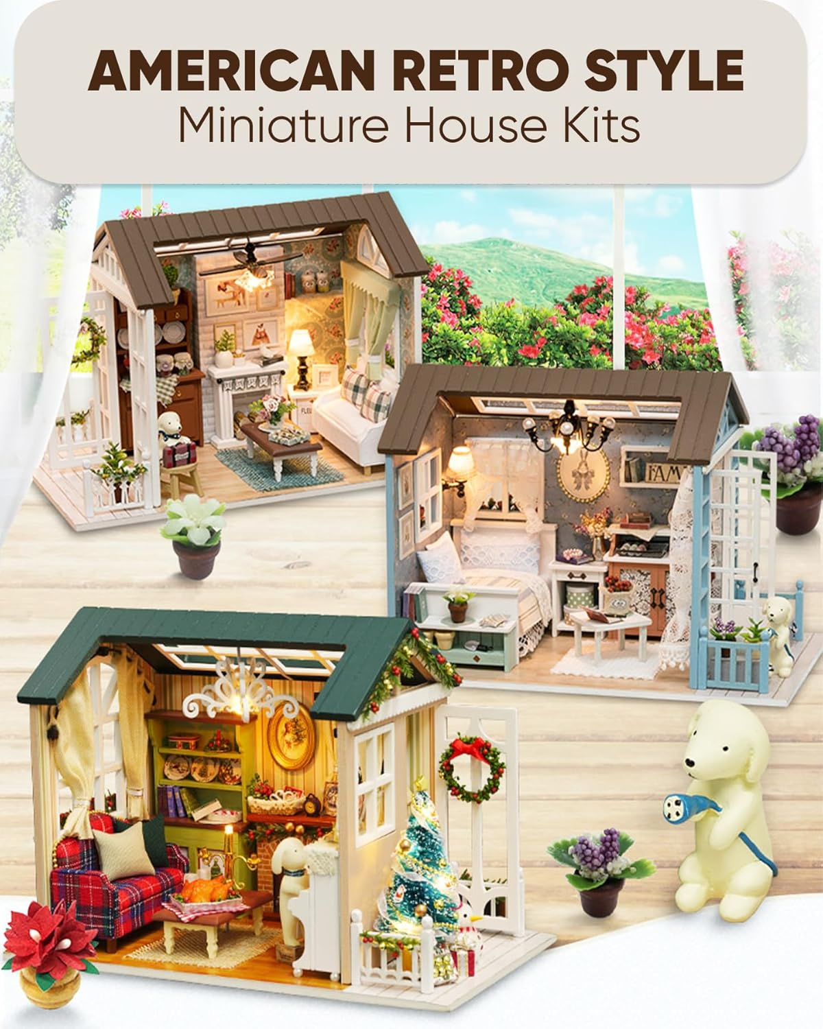 DIY Miniature House Kit, DIY Dollhouse Kit for Adults to Build, Mini House Kit with LED, Mayberry Street Miniatures, Ideal Gifts for Birthday,Valentine Christmas(Forest Times)