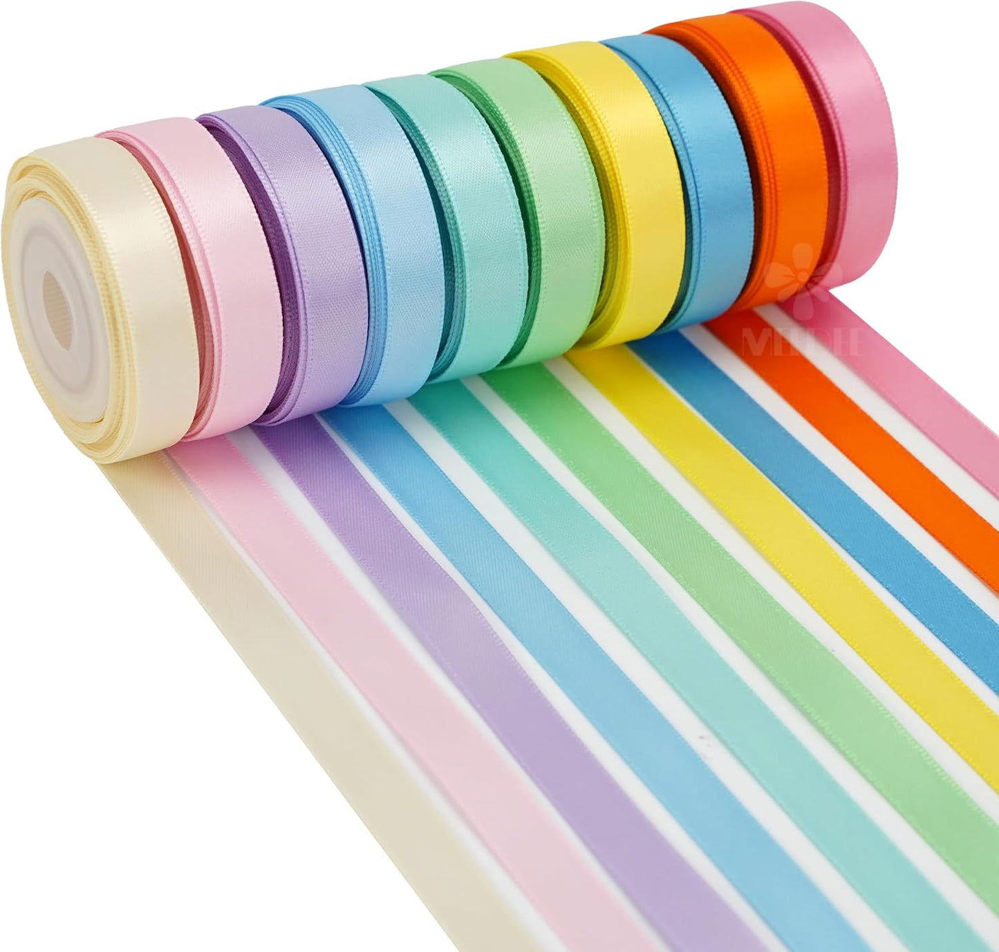 MEEDEE Pastel Rainbow Ribbon Assortment Satin Rainbow Colored Ribbon 3/8" X 50 Yards for Crafts, Gift Wrapping, Party Decoration, DIY Handmade Hair Bows - Crafty Corner