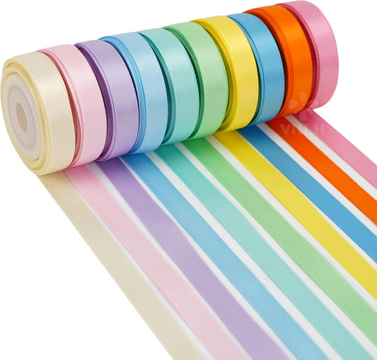 MEEDEE Pastel Rainbow Ribbon Assortment Satin Rainbow Colored Ribbon 3/8" X 50 Yards for Crafts, Gift Wrapping, Party Decoration, DIY Handmade Hair Bows - Crafty Corner