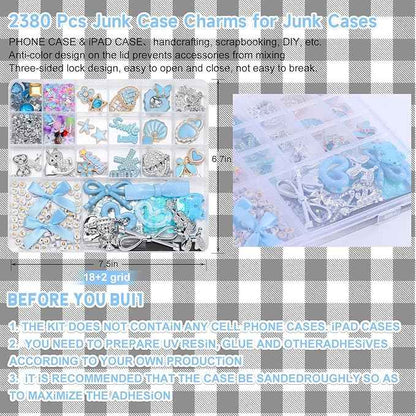 EIiovcnya 2380 Pcs Junk Case Charms Kit - DIY Phone Charms & Nail Art Accessories Includes 3D Flatback Big Decorations, Cute Bows & Letter Beads for Customizing Cases, Crafts, Valentine's Day Gifts