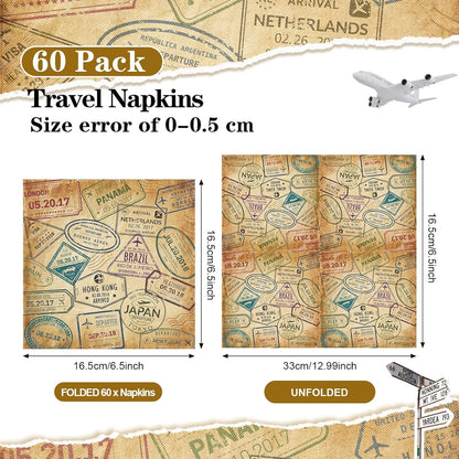 60 Pcs World Travel Cocktail Paper Napkins 6.5 x 6.5 Inches Disposable Paper Napkins Dessert Beverage Tissue for Decoupage Luncheon Tissue for Theme Party Wedding Birthday Party