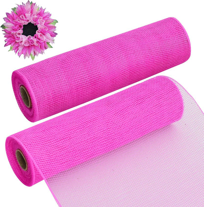 TONIFUL 2 Rolls 10 Inch Hot Pink Decorative Mesh Ribbbon Rolls for Mesh Wreath Supplies, Front Door Wreath Crafts Tree Decor Christmas Valentine's Day Decoration (10 yds/roll) - Crafty Corner