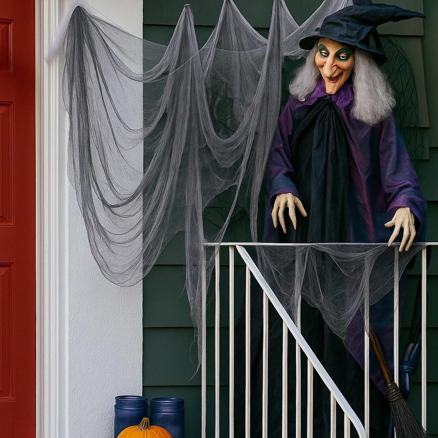 Boao Halloween Cheese cloth 84.65 x 393.7 Inch Gray Cheesecloth Roll for Crafts Large Cotton Muslin Gauze Fabric for Halloween Outdoor & Indoor Spooky Decoration