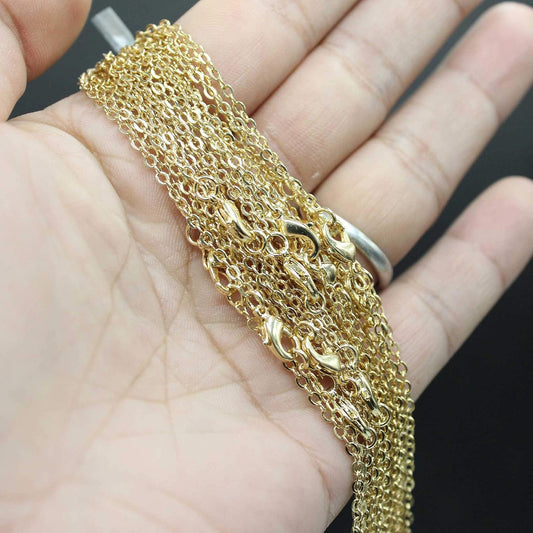 ALEXCRAFT Wholesale 12 PCS Gold Plated Brass Flat Cable Chain Finished Necklace Chains Bulk for Jewelry Making(20 Inch(2MM))