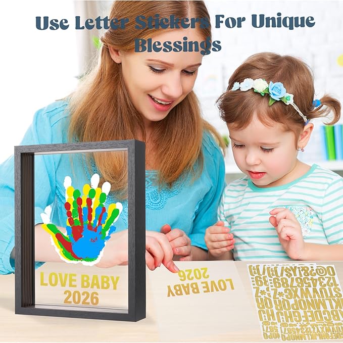Bixinyo Family Handprint Kit - Baby Hand and Footprint Kit, Adoption Gifts, Family Gifts for New Parents, Christmas, New Mom, DIY Craft Keepsake Wooden Frame, 5 Non-Toxic Paints (Black)