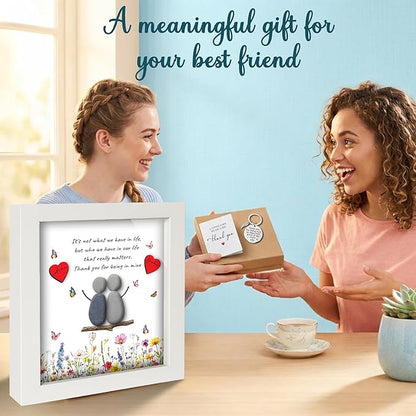 Bestfriend Gifts for Women, 5.5" Pebble Art Bestie Frame Wall Art, Thank You Soul Sister Keychain, Appreciation Birthday Friendship Gifts for Sisters, BFF, Besties, Friends, Valentines Day Decor S93-55