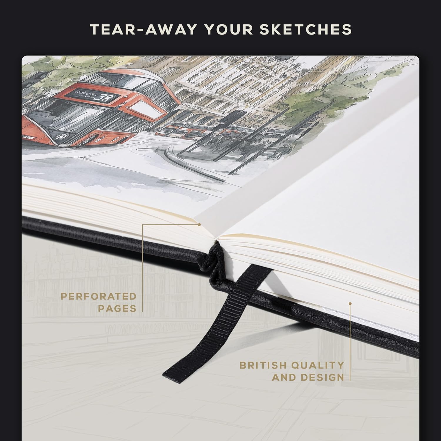 Beechmore Books A3 Sketchbook – 11.7x16.5 Premium Vegan Leather Bound Extra Large Sketch Book Hardcover, 160gsm 160 Perforated Ivory Pages, Blank Sketch Pad, Gift Boxed, Back Pocket, Ribbon Bookmark - Crafty Corner