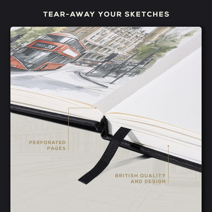 Beechmore Books A3 Sketchbook – 11.7x16.5 Premium Vegan Leather Bound Extra Large Sketch Book Hardcover, 160gsm 160 Perforated Ivory Pages, Blank Sketch Pad, Gift Boxed, Back Pocket, Ribbon Bookmark - Crafty Corner