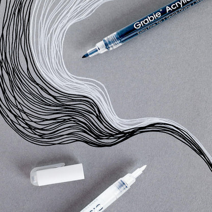 Grabie Black&White Extra Fine Tip Acrylic Paint Marker Set, 6 Pack, 0.7mm Acrylic Paint Pens for Highlights, White Highlight Markers