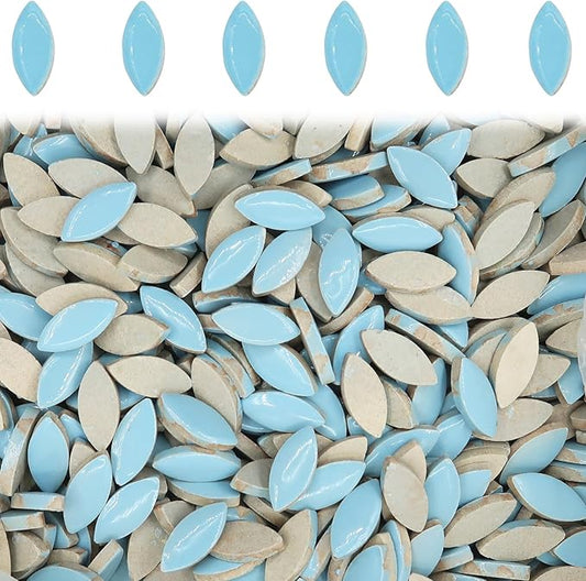 50 Pieces Ceramic Mosaic Tiles for Crafts, Assorted Colors Petal Mosaic Ceramic Pieces Mosaic Handmade Material Supplies for Mosaic Project Lovers and Beginners, Mosaic Kits for Adults - Light Blue