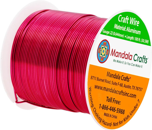 Mandala Crafts 22 Gauge Anodized Aluminum Craft Wire for Jewelry Making - 100 FT Colored Flexible Raspberry Wire - Bendable for Bonsai Armature Crafting Sculpting - Crafty Corner