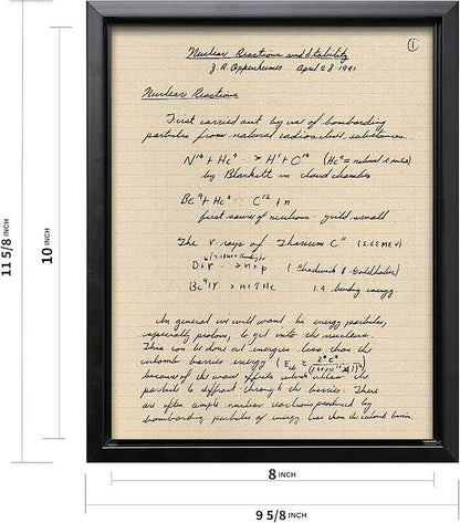 Poster Master Oppenheimer Canvas - Retro Atomic Bomb Manuscript Print - Manhattan Project Art - Gift for Him, Her, Scientist - Physics Decor for Office, Library - 8x10 Black Framed Canvas