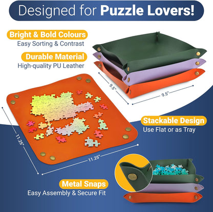 Puzzle Sorting Trays - 3X Large Puzzle Organizer for Sorting 1000 Pieces up to 3000 Pieces, Stackable Jigsaw Accessories for Adults in Orange, Green and Purple