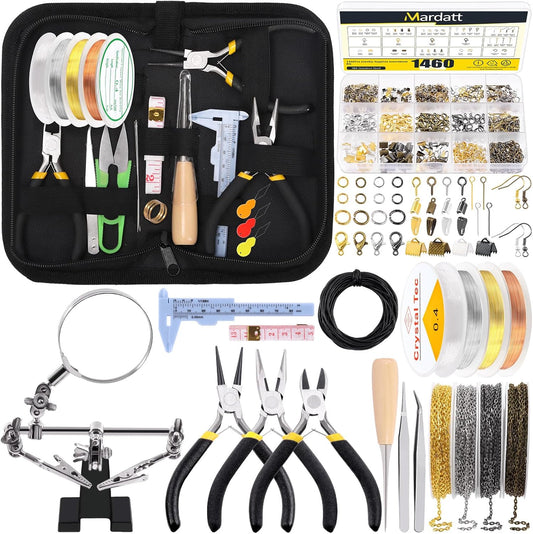 Mardatt 1488Pcs Jewelry Making Supplies Kit - Magnifying Glass, Pliers, Wires, Chain, Jump Ring Opener, Tweezers - Crafty Corner