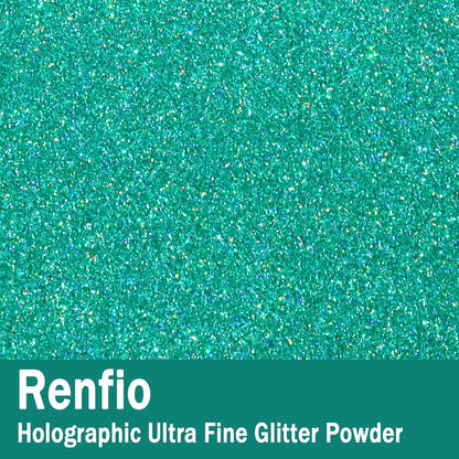 Renfio Holographic Ultra Fine Glitter Powder Metallic Resin Glitter 2.11 Oz (60g) PET Flakes Crafts Sequins 1/128" 0.008" 0.2mm Epoxy Chips Flakes for Tumblers Slime - Laser Mint Blue