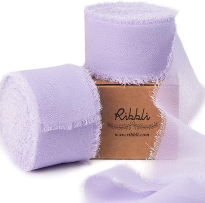 Ribbli Lavender Chiffon Silk Ribbon, 1-1/2 inch x 20 Yard, Handmade Fringe, Light Purple for Wedding Invitations, Bridal Bouquets, Flower Arrangement Decoration - Crafty Corner