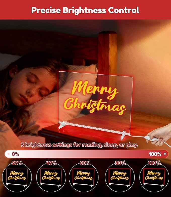 Led Note Board with 7 Colors: 13.7"X10" 4 Modes and 8 Piece Set Acrylic Dry Erase DIY Night Light Message Writing Led Drawing Boards for Kids Christmas Birthday Gifts for Girls Boys Home Decor Office
