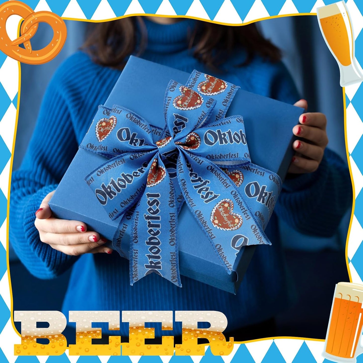 12 Rolls Oktoberfest Wired Edge Ribbon for Wreaths 2.5 Inch x 30 Yards Blue and White Print Grosgrain Ribbon Bavarian German Beer Crafts for Oktoberfest Party Decorative Supplies, 12 Styles - Crafty Corner