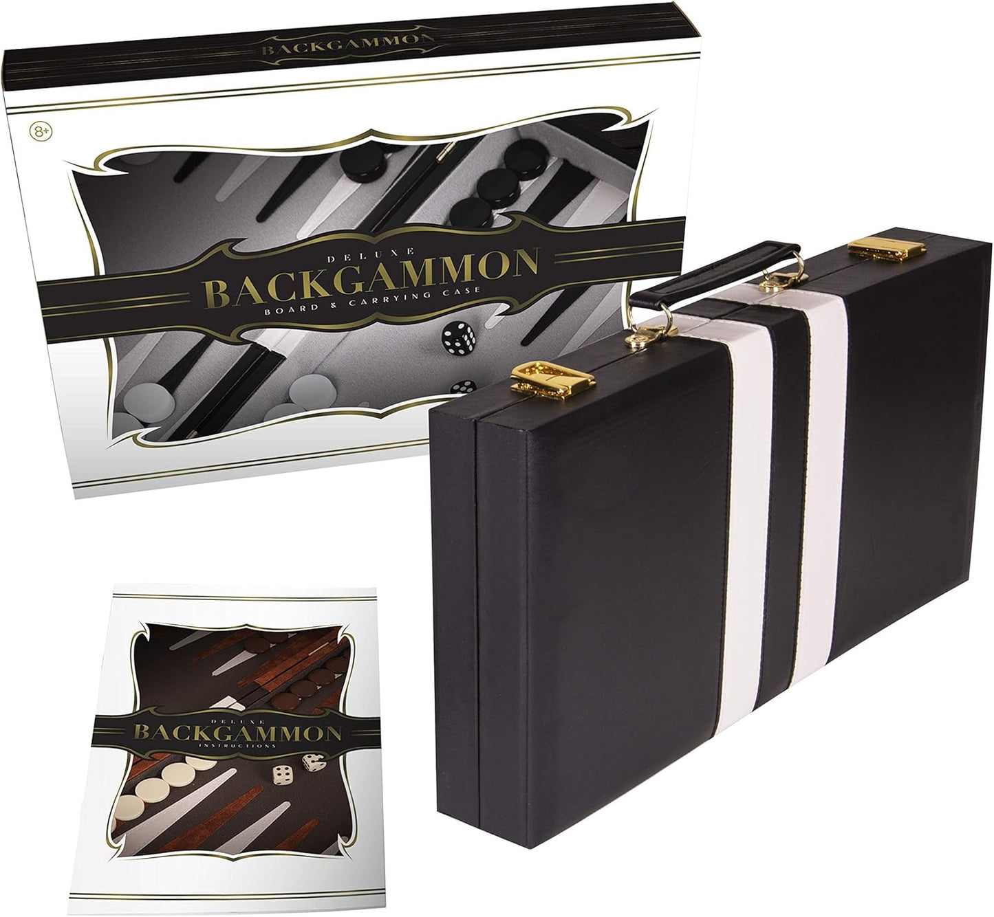 Backgammon Set 18 inch, Large - Classic Board Game for Adults and Kids with Premium Leather Case - Includes Strategy & Tip Guide (Black)