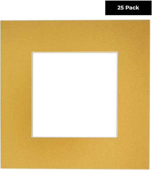 11x14 Mat for 8.5x11 Photo - Precut Metallic Gold Picture Matboard for Frames 11 x 14 Inches - Bevel Cut to Display Art 8.5 x 11 Inches - Acid Free Pack of 25 MATS with Backing Boards & Clear Bags