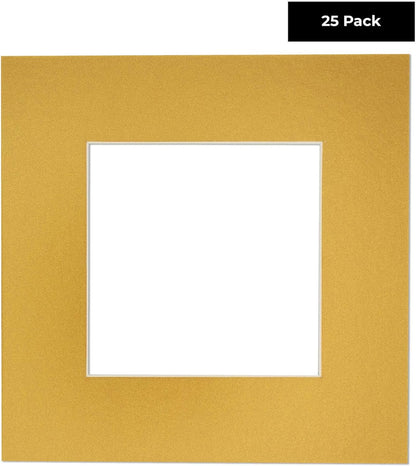 Pack of 25 Acid Free 8.5x11 Mats Bevel Cut for 7x9 Photos - Metallic Gold Precut Matboards For Pictures, Photos, Framing - 4-ply Thickness