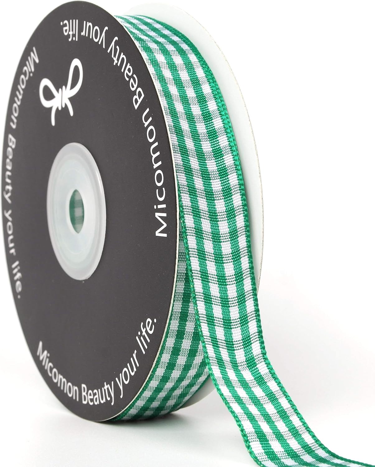 Green Gingham Plaid Checked Ribbon 25 Yards Each Roll 100% Polyester (5/8",Green) - Crafty Corner