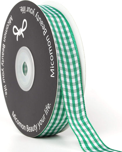 Green Gingham Plaid Checked Ribbon 25 Yards Each Roll 100% Polyester (5/8",Green) - Crafty Corner