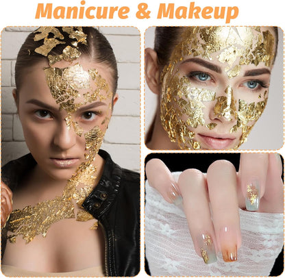 100 Pcs 5.5" X 5.5" Gold Leaf Sheets for Art Foil Paper, Gold & Silver Foils Sheets, Foil Paper Art Foils Sheet for Resin Gilding Crafting Nails Furniture Home Decor with Tweezer & Brush
