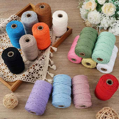 Macrame Cord 3mm x 164 Yards, 3 Rolls Beige Colored Macrame Cotton Cord Rope Kit Macrame Yarns Bulk String 4 Strands Twisted for Wall Hanger Plant Hanging DIY Crafts Knitting Macrame Supplies