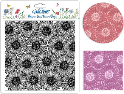 CHGCRAFT Wishing Flowers Polymer Clay Texture Sheets Silicone Texture Stamp Clay Texture Mat Modeling Pattern Pad Texture Sheets for Jewelry and Clay Earrings Tools, 5.5x5.5 inch