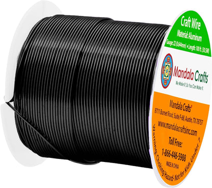 Mandala Crafts 22 Gauge Anodized Aluminum Craft Wire for Jewelry Making - 100 FT Colored Flexible Black Wire - Bendable for Bonsai Armature Crafting Sculpting - Crafty Corner