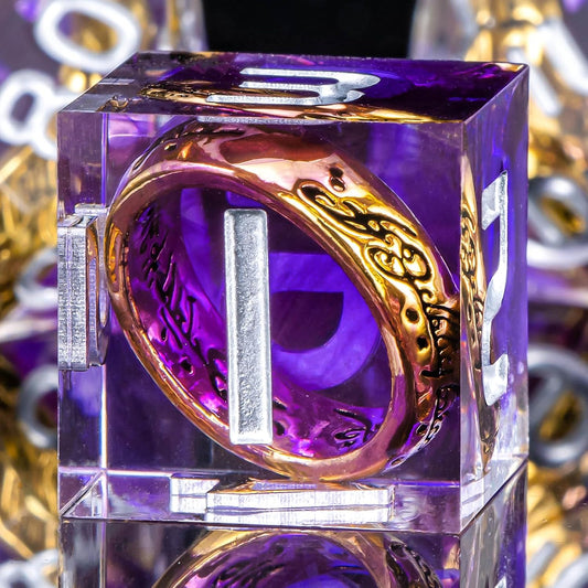 OUKELANWO Magic Lord Rings DND Dice Set with Box, 7Pcs Resin LOTR D&D Dice Set for Role Playing Game, Purple Dungeons Dragons D and D Sharp Edge Dice D20 D12 D10 D8 D6 D4